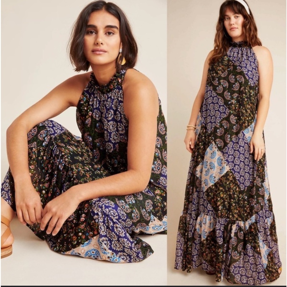 Maeve by Anthropology Katrina patch work multi  maxi dress small cottage core